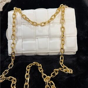 Elegant White Fashion Inspired 
Quilted Bag with Gold Chain